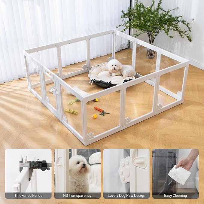 Acrylic Clear Dog Playpen Plastic Puppy Playpen Pet for Pig Indoor Transparent Foldable Fence Crate Kennel for Cat Rabbit Easy Assemble Preferable for Small Dogs (23.6“ Height, 12PCS)