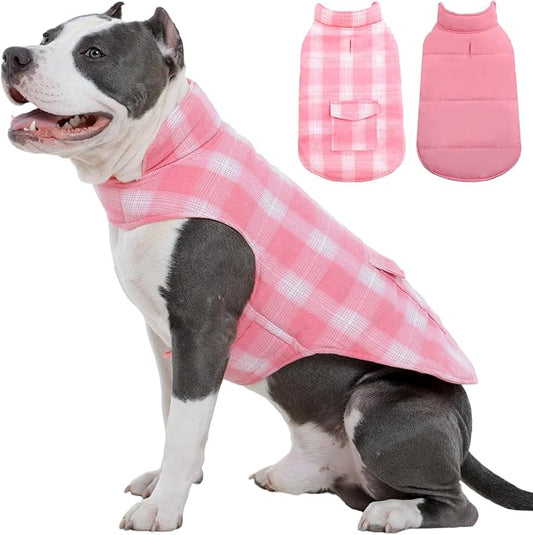 Kuoser Reversible Dog Jacket, Warm Winter Coat for Medium & Large Dogs, Warm Windproof Pet Cold Weather Clothes, Pink XL