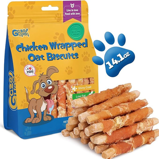 gazeupon Dog Treats, Chicken Wrapped Oat Biscuits Stick, Dog Chews for Training w/Glucosamine Chondroitin, Rawhide Free