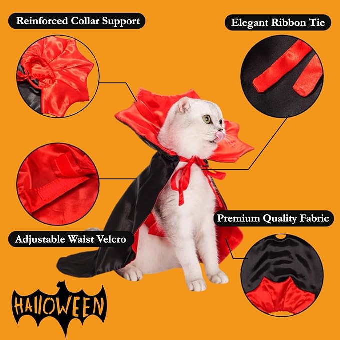 Cat/Dog Vampire Costume, Cute Funny Scary Pet Cape Cloak Clothes for Kitten & Small Medium Large Dogs, Dress Up Outfit for Halloween Cosplay (Large)