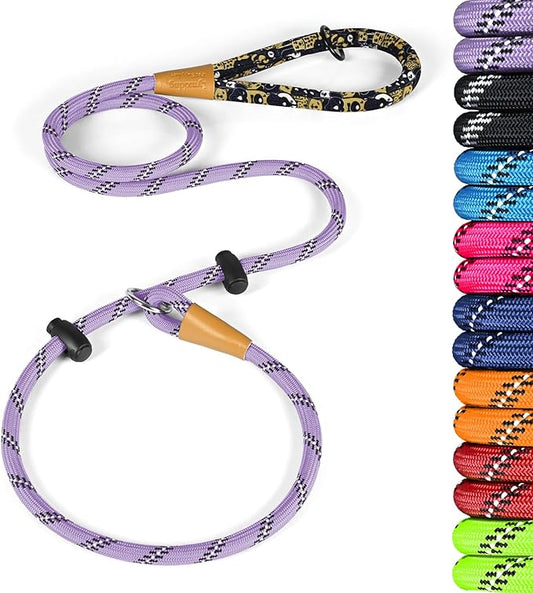 lynxking Slip Lead Dog Leash Reflective, Heavy Duty Comfortable Strong Rope Leash for Large Medium Small Dogs No Pull Training (Light Purple, Small 3/8in x 6ft-Slip Lead)
