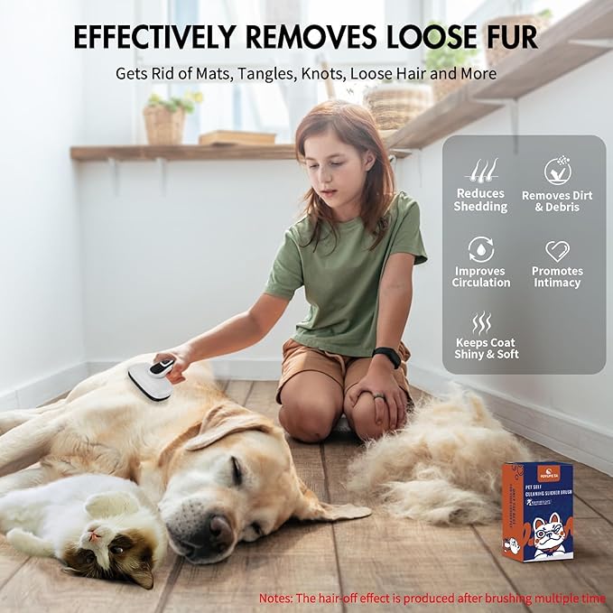Dog Self Cleaning Slicker Brush for Shedding, Ideal for Short Long Haired Dogs, Including Cat. Removes Loose Fur, Undercoat, Mats, Tangled Hair. Suit for Large Medium Small Animal, Gray