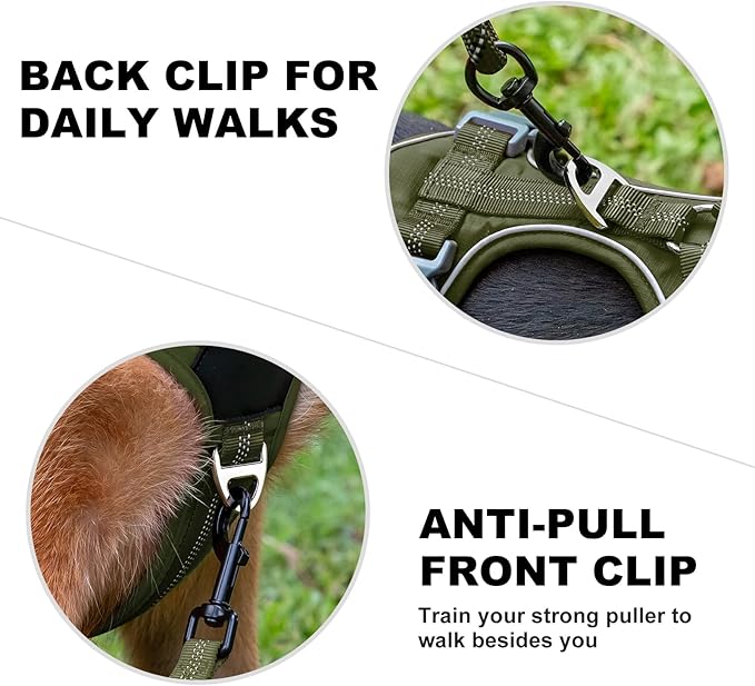 Plutus Pet No Pull Dog Harness, Release at Neck, Soft Padded, Reflective Adjustable Dog Vest Harness for Small, Medium, Large Dogs(Ranger Green, L)