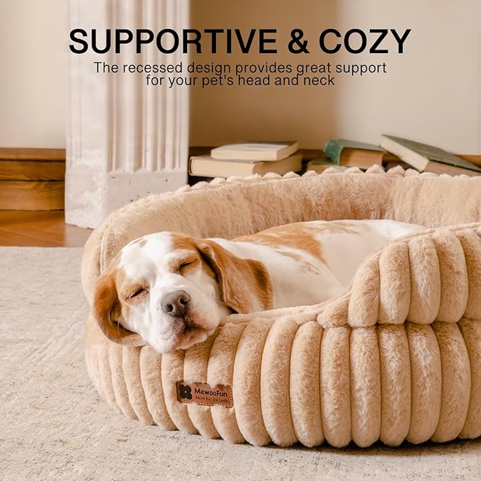 MEWOOFUN Cat Beds for Indoor Cats Washable, Dog Beds for Small Dogs Round Pet Bed for Puppy and Kitten (Camel, 20"x20"x8")