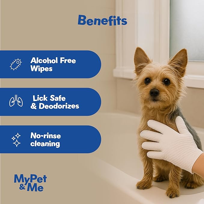 My Pet & Me - No-Rinse Cleaning Gloves for Dogs & Cats - 6 Count | Deodorizing & Moisturizing Pet Glove Wipes | Dog Washing Gloves for Easy Grooming | Paw Cleaner & Bath Gloves for Pets