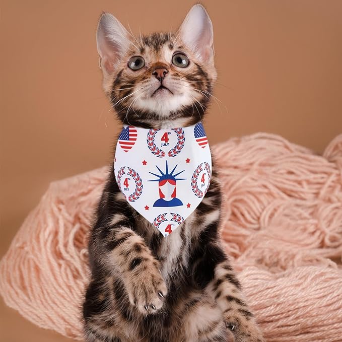 4th of July Dog Bandanas for Small Dogs Cats 7 Pcs Stitching Edge Patriotic Dog Bandanas Independence Day Flag Day Adjustable Puppy Scarves Grooming S