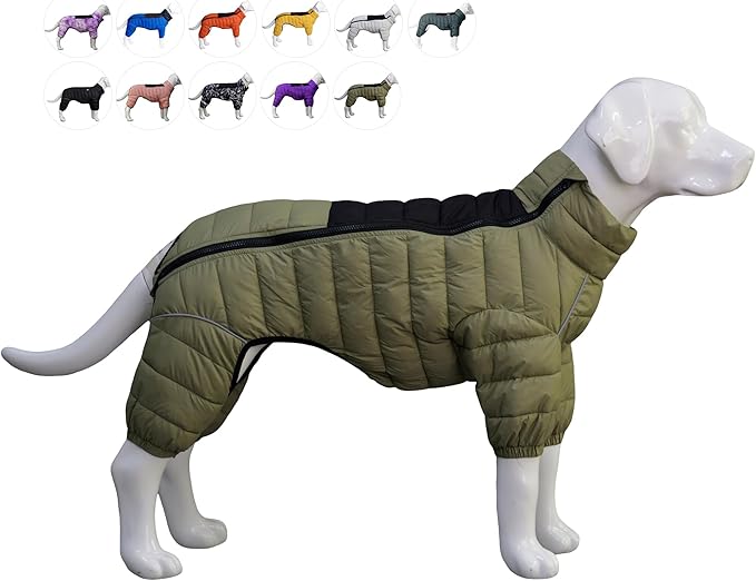 Olive Green Dog Jacket, Waterproof Windproof Reflective Warm Vest for Small to XXXXL Dogs