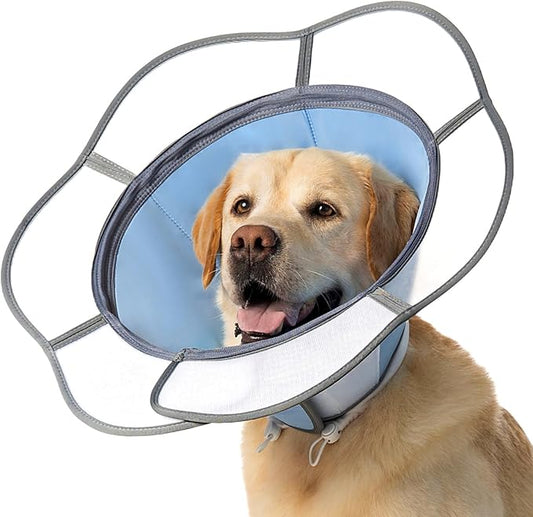Soft Dog Cone Collar After Surgery Recovery,Adjustable E-Collar with Removable Shield,Lightweight,Breathable Anti-Licking Protective Cone for Large,Medium,Small Pets (Blue, L (Neck:15''-18''))