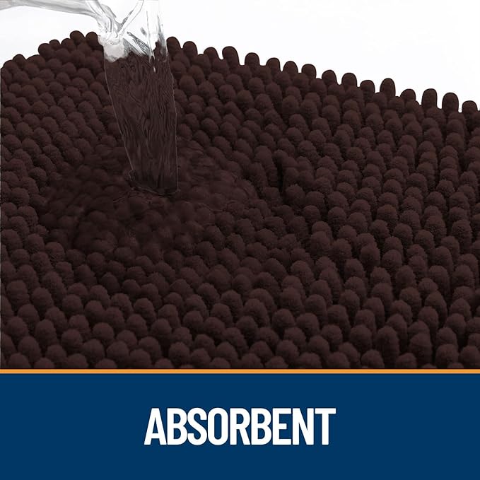 OLANLY Dog Door Mat for Muddy Paws 36x24, Paw Print Design, Absorbs Moisture and Dirt, Absorbent Non-Slip Washable Doormat, Quick Dry Chenille Mud Mat, Entry Indoor Entryway Carpet, Brown and Black