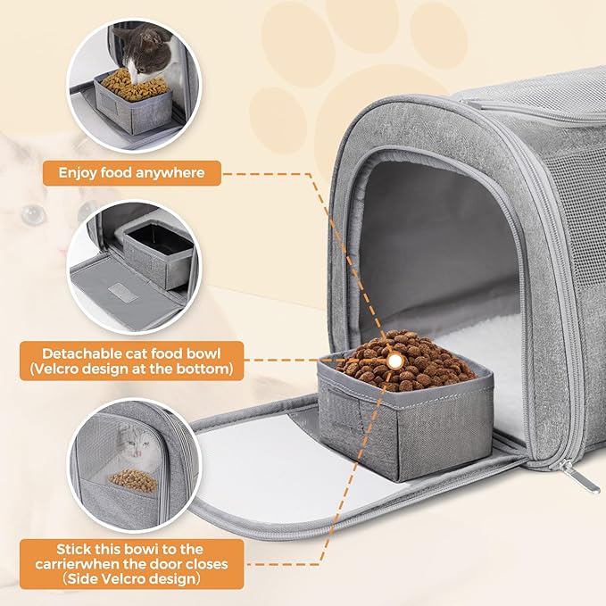 Pet Carrier 17Lx12Wx11H inches, Airline Approved,Pet Travel Carrier Bag for Small Cats and Dogs, Soft Dog Carrier for 1-25 LBS Pets,Dog Cat Carrier with Safety Lock Zipper (Grey)