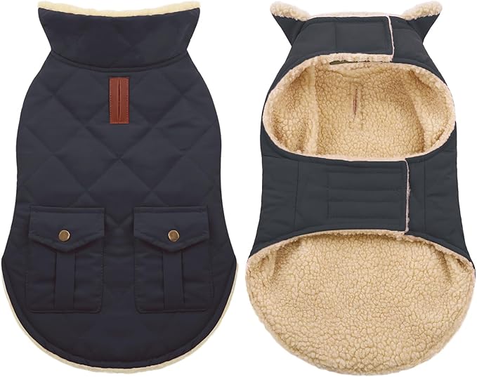 ASENKU Warm Dog Winter Coat Fleece & Turtleneck Dog Puffer Jacket with Pockets Waterproof Pet Cold Weather Clothes with Leash Hole for Medium Large Dogs