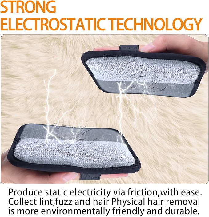 Pet Hair Removal Gloves, 2 Pack, Reusable Static Tech Grooming Mitts for Cats and Dogs, Washable Fur Remover for Furniture, Carpet, Car Seats