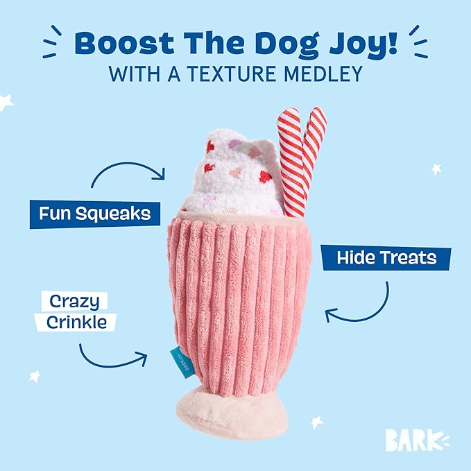 Barkbox Red Whine Milkshake Dog Toy – Squeaky Dog Toys – Plush Dog Toys – Puppy and Pet Toys for X-Small to Small Dogs