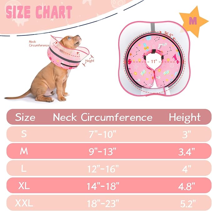 Elevated Inflatable Dog Cone Collar to Stop Licking, Doggie Donut Collar After Surgery, Soft Dog Cone Alternative for Small Medium Large Dogs