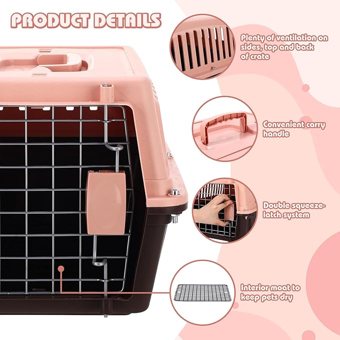 2 Set 18.9" Pet Carrier for Small Cats and Dogs, Hard Sided Plastic Cat Kennel for Pet with Front Door Security Lock Fully Breathable Travel Crate, up to 13 Lbs(Brown,18.9 x 12.6 x 11.8 Inch)