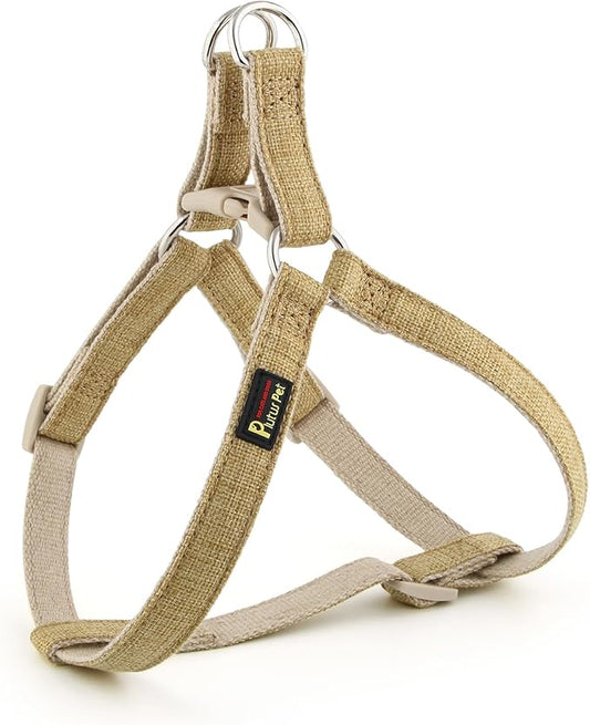 Plutus Pet Cotton Hemp Step in Dog Harness, Sustainable, Lightweight and Escape-Proof, Quick Fit Dog Harness for Puppy Small Medium and Large Dogs, Khaki, M