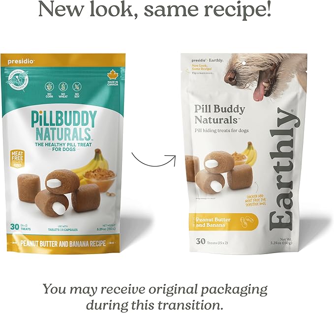 Presidio Pill Buddy Naturals - PB & Banana Recipe Pill Hiding Treats for Dogs - Make A Perfect Pill Concealing Pocket Or Pouch for Any Size Medication - 30 Servings