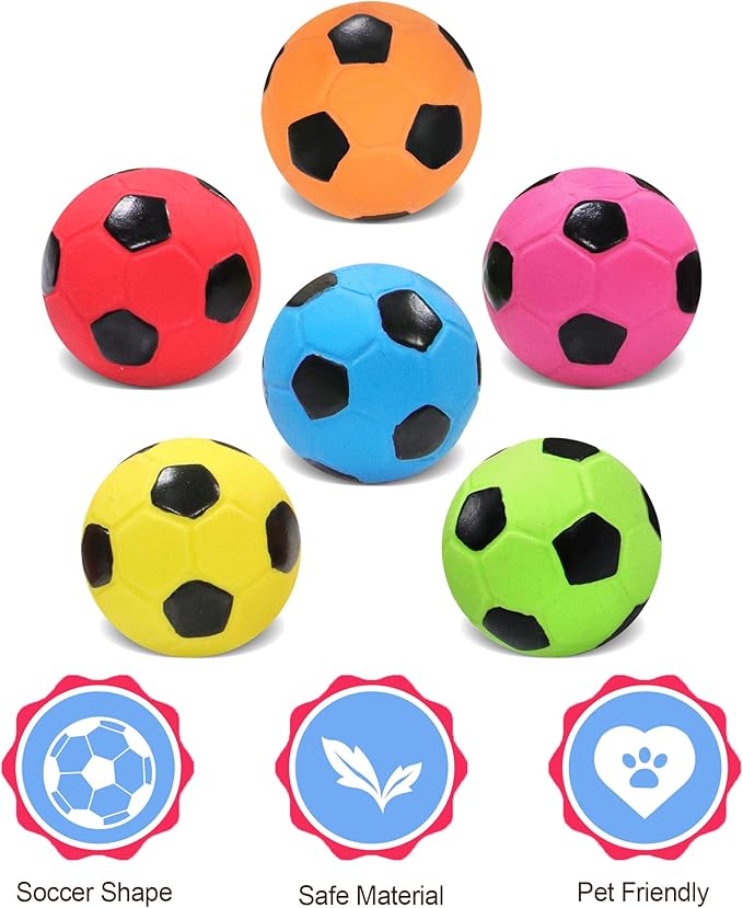 2” Dog Soccer Ball Toys 6 Pack, Squeaky Dog Toys Interactive Soccer Balls for Chewing and Training, Fits for Teething Puppies, Small and Medium Dogs