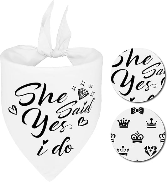 Engagement Gift for Couples Dog Bandana 1 Pack 2 Pattern Reversible, She Said Yes Dog Bandanas,Wedding Party Triangle Scarf for Medium to Extra Large Breed Dogs(X-Large)