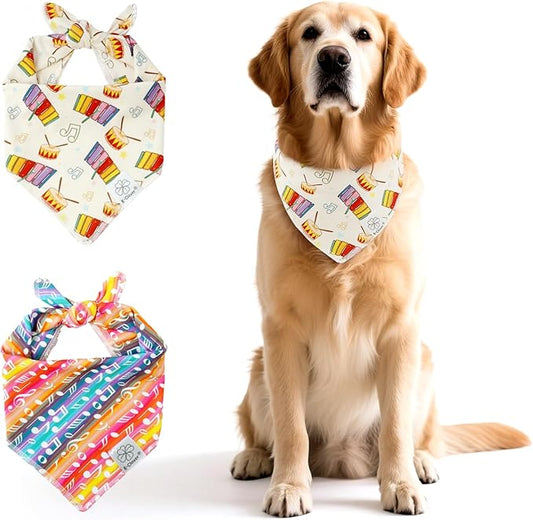 E-Clover Musical Notes Dog Bandanas Rainbow Scarf for Dog Boy Girl Cute Concert Costumes Accessories for Medium Large Dogs