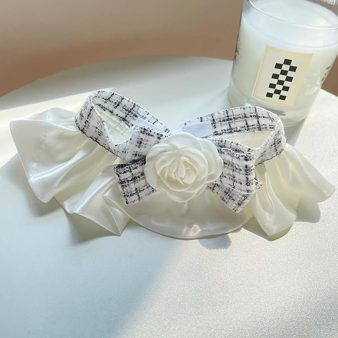 Elegant Lace Cat Collar with Cute Bow,Kitty Necklace with Bow Tie and Flower,Pet Lace Bib Collar with Cute Bow,Cat Princess Costumes,White,1 Piece