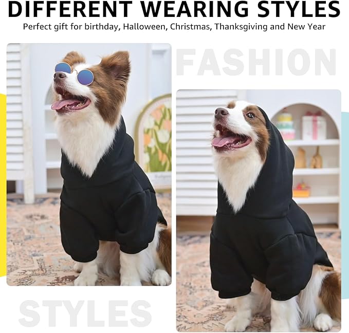 SCENEREAL Christmas Dog Hoodie with Leash Hole, Warm & Soft Fleece Pet Sweater & Sweatshirt for Small Medium Large Dogs, Xmas Elk Print Pets Clothes Cold Weather Costume, XL