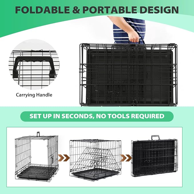 BestPet | Dog Crate | 18" | Black | Foldable Metal Kennel with Single Doors, Secure Slide-Bolt Latches, Leakproof Tray | Portable Dog Cage for Small Breeds | for Travel, Indoor & Outdoor Use