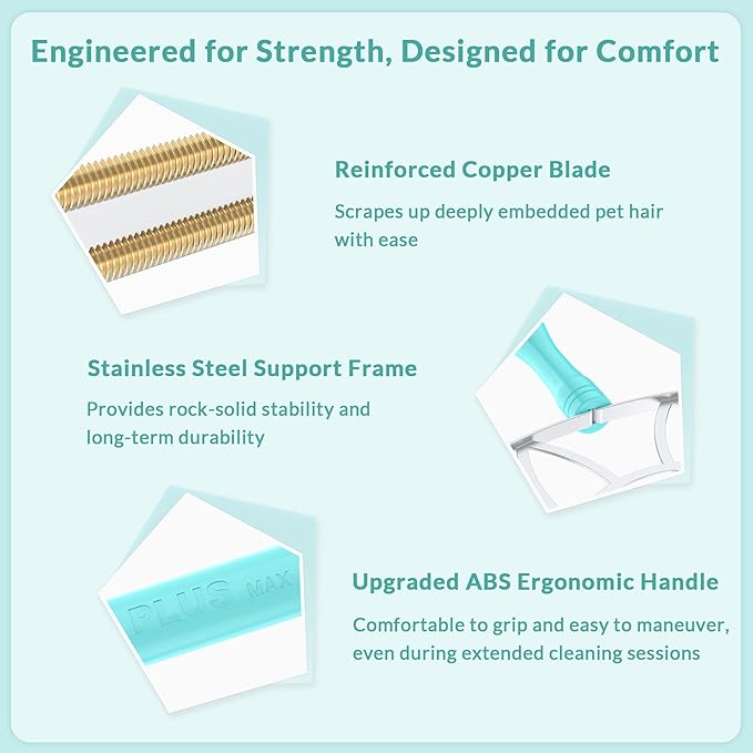 Pet Hair Removal Tool Kit-Max and Pro-by LINTPLUS(Pet Hair Remover),Cat Hair Remover and Carpet Scraper-Easy Dog Hair Remover for Carpeted Stairs & Rugs-Gets Every Hair!