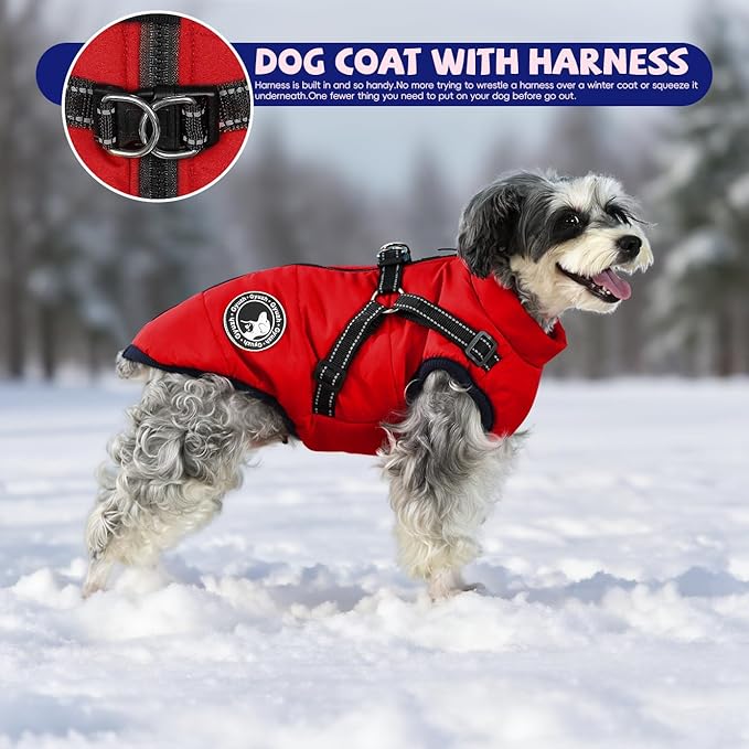 Gyuzh Dog Coat with Harness Puppy Coats Small Dog Harness Jacket Winter Waterproof Jackets for Smal Medium Large Dogs