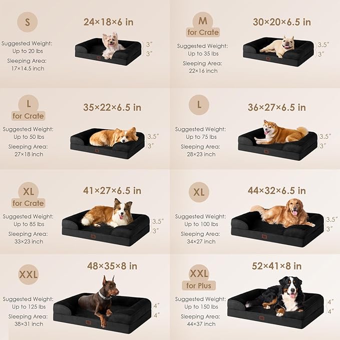 EHEYCIGA Orthopedic Dog Beds for Large Dogs, Waterproof Memory Foam Large Dog Bed with Sides, Non-Slip Bottom and Egg-Crate Foam Pet Couch Bed with Washable Removable Cover, Black