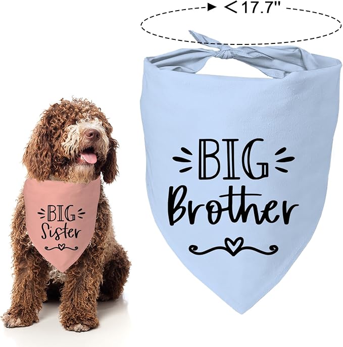 2 Pack Big Sister Big Brother Dog Bandanas, Adjustable Pet Bandana for Pregnancy Announcement, Soft Triangle Scarf for Small Medium Large Dogs, Puppy Sibling Reveal Accessories