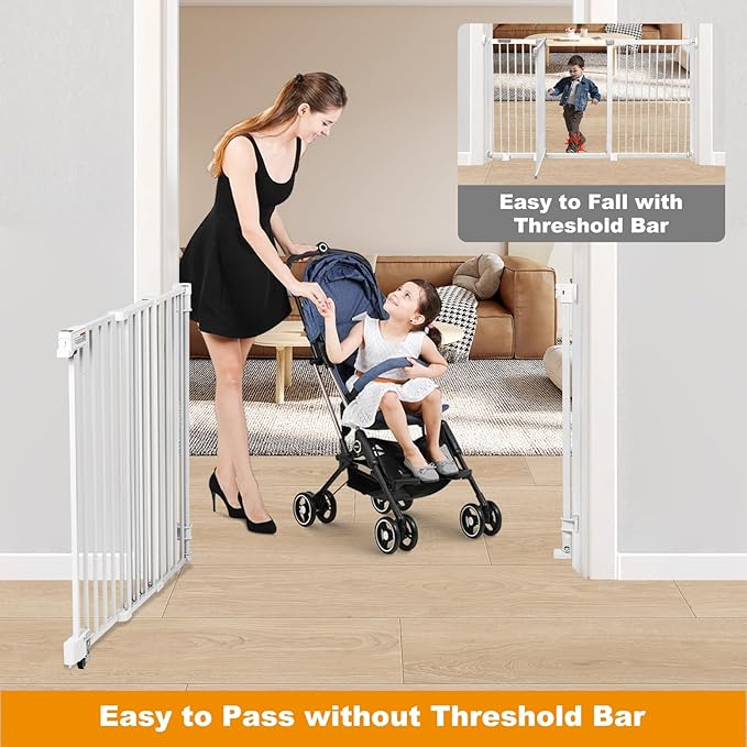 No Bottom Bar Baby Gate, 51.18 inch Tall Cat Pet Gate for Doorway, Adjustable 27.5in- 43 in Dog Gate with Large Walk Thru Door (White, 51.18inch)