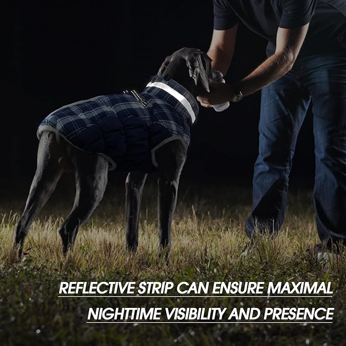 FUAMEY Dog Coat for Small Dogs,Waterproof Dog Winter Jacket with Harness Built in Puppy Cold Weather Coats Reflective Pet Vest with Zipper Warm Fleece Dogs Snowsuit Windproof Blue Plaid XS