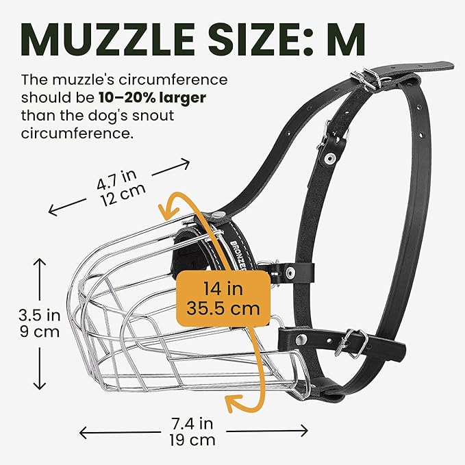 BRONZEDOG Wire Dog Muzzle German Shepherd for Medium Large Dogs Adjustable Durable Metal Basket for Biting Chewing Barking (M)