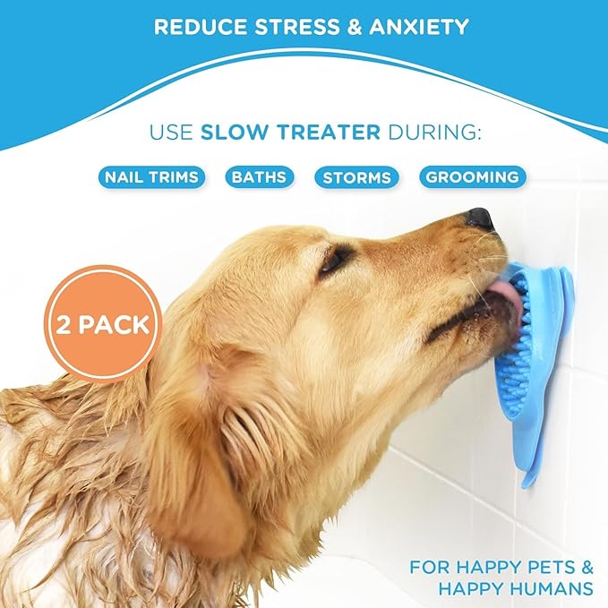 Aquapaw Lick Mat for Dogs - 2-Pack, Regular, Blue - Suction Cup Lick Mat & Slow Feeder Pad for Peanut Butter Dog Treats - Calming Bathing Aid