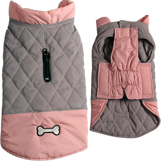 Reversible Dog Coats for Medium Dogs Waterproof Warm Dog Jacket for Cold Winter,Pink and Grey L