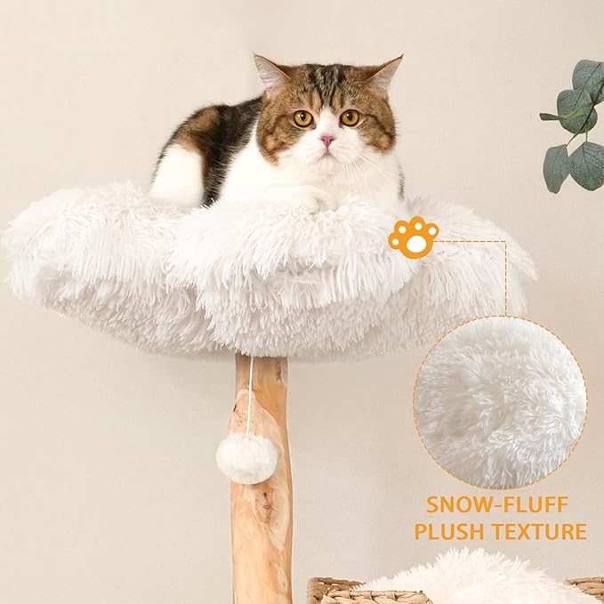 Modern Cat Tree Tower, 45” Wooden Cat Tree for Indoor Cats Large Adult, Real Solid Luxury Cat Condo with Scratching Post for Multi-Cat Households