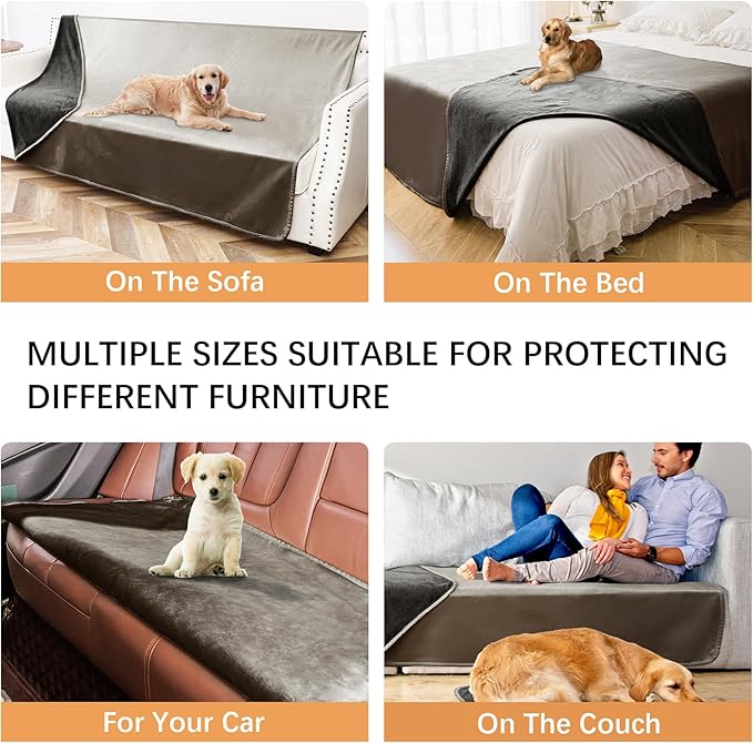 Waterproof Blanket for Bed Protection, Washable Dog Blankets for Couch, Soft Reversible Pet Throw Furniture Protector Cover for Sofa-82"x108",Light Brown+Dark Brown