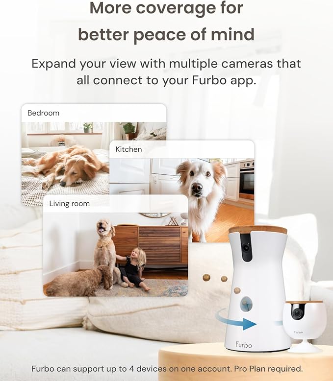 Furbo 360° Dog Camera + Mini (2-Camera Bundle Nanny Pro Subscription): Dog Safety & Home Security Alerts, Pet Camera with Speaker, Phone App & Night Vision (New Subscription Needed at Setup)