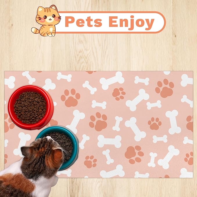 Checkered Absorbent Dog Feeding Mat Quick Dry Diatom Mud Non-Slip Pet Food Placemats Pad with Rubber Backing for Food and Water Bowls 12"x20"