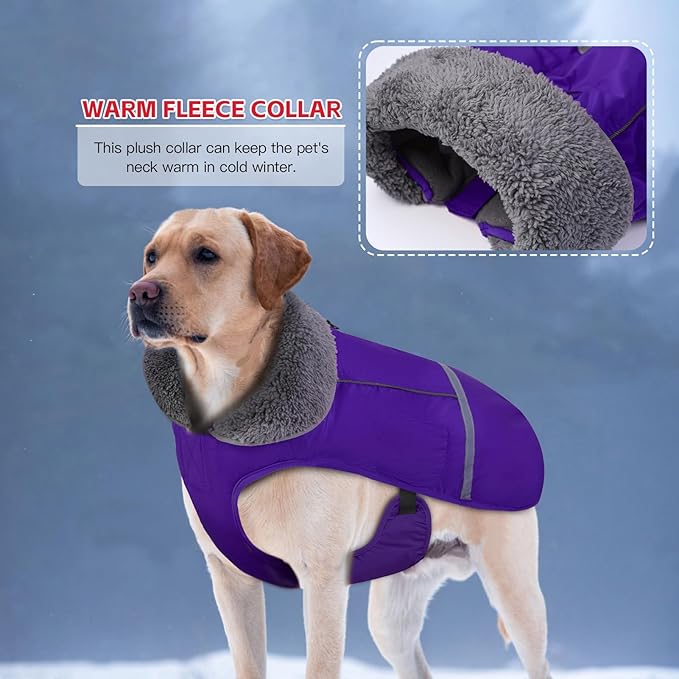 Doglay Dog Coat, Waterproof Dog Jacket Pet Winter Coat for Cold Weather with Thicken Furry Collar, Reflective Puppy Winter Jacket Warm Fleece Lining for Small Medium Large Pets
