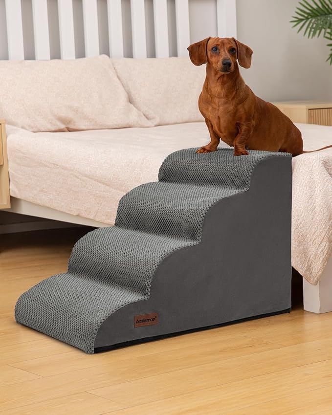 Dog Stairs Ramp for Bed and Couch,4 Step Dog Steps for Small Dogs,Pet Stairs with Non-Slip Bottom for Old Cats,Indoor Pet Steps,Comfort,Durable,17.4" H,Grey
