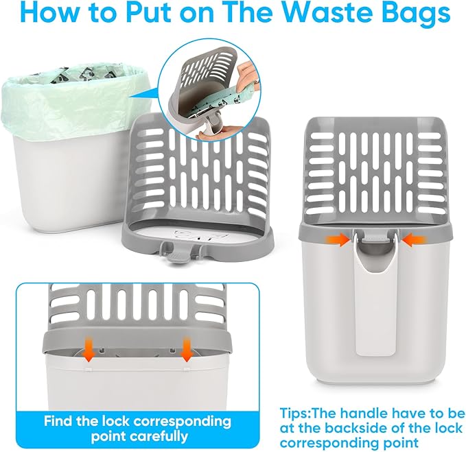 MYPIN Cat Litter Scooper with Holder, Upgraded Cat Litter Shovel with Bags, Cat Scooper with Extra 135 Count Litter Waste Bags, Large Capacity Portable Litter Shovel (Without Baffle)