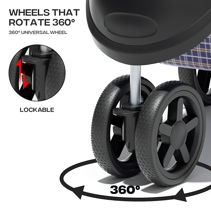 Cat Dog Stroller,3-Wheels Pet Stroller for Medium/Puppy Dogs 30 Lbs, Cat Strollers for 1 Cats, Foldable Dog Stroller with Storage Basket and Cup Holder, Breathable Mesh Plaid