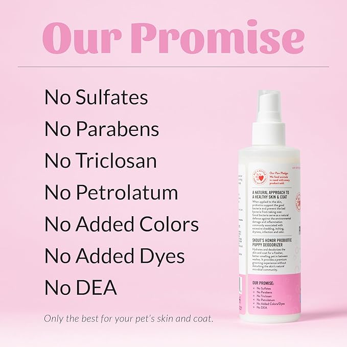 SKOUT'S HONOR Probiotic Deodorizer Spray for Pets- Hydrating Daily-Use with Avocado Oil & Omega-3s, Microbiome Friendly Certiified, Paraben & Sulfate-Free, 97% Natural, 8oz, Happy Puppy
