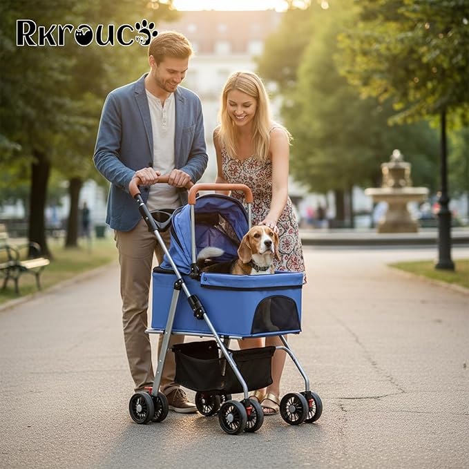 3 in 1 Dog Strollers 4 Wheels Folding Pet Stroller with Detachable Carrier Multifunction Portable Dogs Travel Carriers for Medium Small Puppy Kittens(Solid Blue)