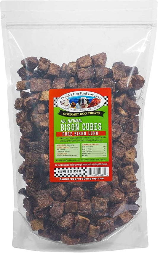 Bison Cubes: Pure Bison Dog Treats - All Natural, Vet Approved, Single Ingredient, Grain Free, Healthy & Nutritious Treats for Dogs (Bison Lung, 16oz)