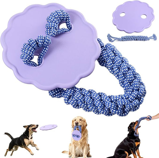 Interactive Dog Frisbee Rope Toy – Tough 2-in-1 Flying Disc & Rope Chew Toy for Medium/Large Dogs, Outdoor Training & Fetching, Purple & Blue