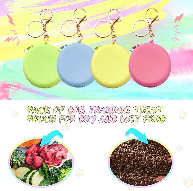 4PCS Silicone Dog Treat Pouch Small Bag, Pocket-Sized Pet Training Treat Bag,Zipper Design,Unscented, Reusable, Travel Walking Bag, Portable Training Bag