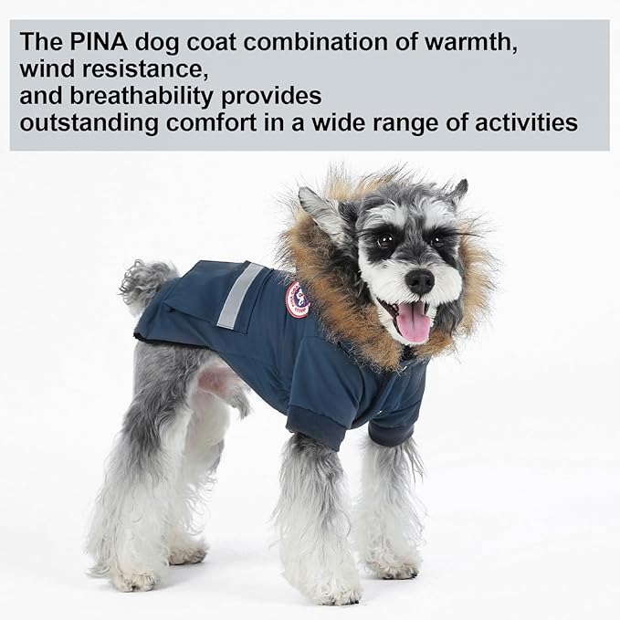 PINA Small Dog Coats - Waterproof & Warm Winter Jacket with Faux Fur Hood & Pocket